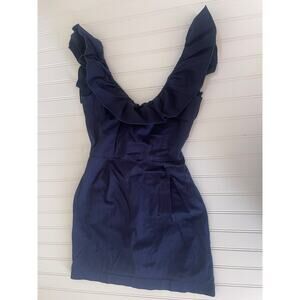 Emma Graham Ruffle Mini Navy Blue Dress Wedding Guest Preppy Size Womens 0
